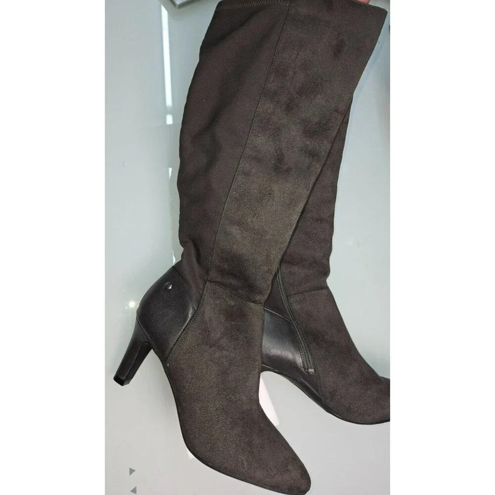 LifeStride Gracie-WC Tall Knee-High Dress Boots - Dark Grey Suede & Leather 8.5M
